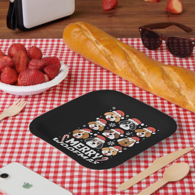 Dog Mama Christmas Merry Woofmas Dog Lover  Paper Plate (Picnic)