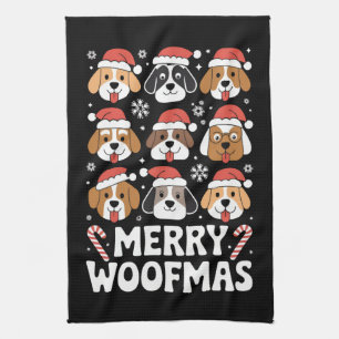 Dog Mama Christmas Merry Woofmas Dog Lover  Tea Towel