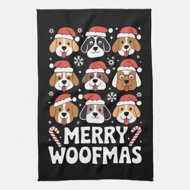 Dog Mama Christmas Merry Woofmas Dog Lover  Tea Towel (Vertical)