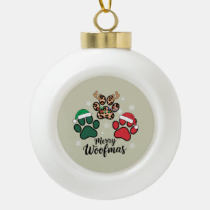 Dog Mama Christmas Merry Woofmas Dog Lover Xmas Ceramic Ball Christmas Ornament