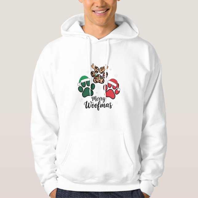 Dog Mama Christmas Merry Woofmas Dog Lover Xmas Hoodie (Front)