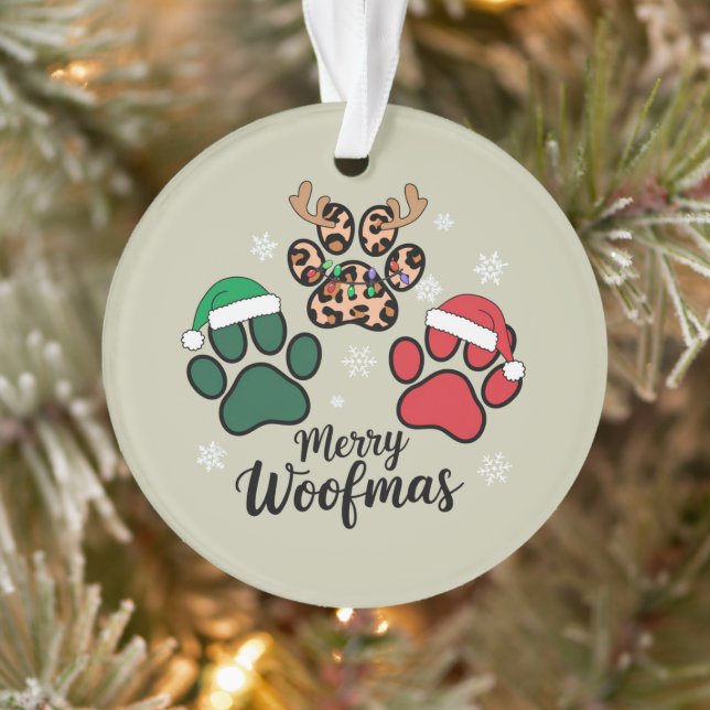 Dog Mama Christmas Merry Woofmas Dog Lover Xmas Ornament (Tree)
