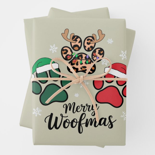 Dog Mama Christmas Merry Woofmas Dog Lover Xmas Wrapping Paper Sheet (In situ)