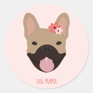 Dog Mama French Bulldogs Smiling Flowers Pink Classic Round Sticker