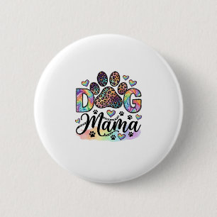 Dog Mama Paw Leopard Rainbow Watercolor Hearts_1 6 Cm Round Badge