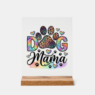 Dog Mama Paw Leopard Rainbow Watercolor Hearts_1 Acrylic Sign