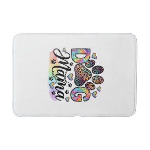 Dog Mama Paw Leopard Rainbow Watercolor Hearts_1 Bath Mat