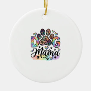Dog Mama Paw Leopard Rainbow Watercolor Hearts_1 Ceramic Tree Decoration