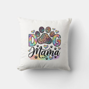 Dog Mama Paw Leopard Rainbow Watercolor Hearts_1 Cushion