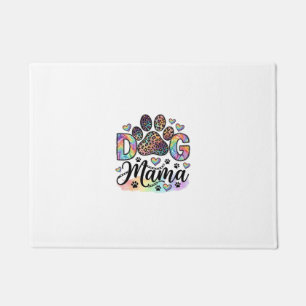 Dog Mama Paw Leopard Rainbow Watercolor Hearts_1 Doormat