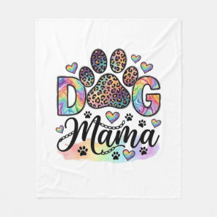 Dog Mama Paw Leopard Rainbow Watercolor Hearts_1 Fleece Blanket