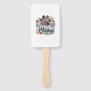 Dog Mama Paw Leopard Rainbow Watercolor Hearts_1 Hand Fan