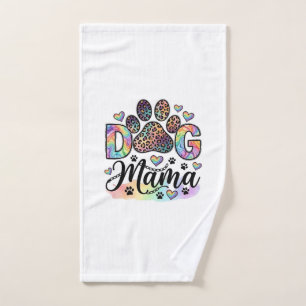 Dog Mama Paw Leopard Rainbow Watercolor Hearts_1 Hand Towel