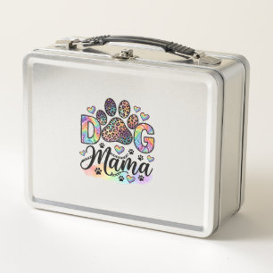 Dog Mama Paw Leopard Rainbow Watercolor Hearts_1 Metal Lunch Box