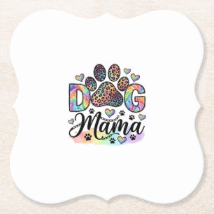 Dog Mama Paw Leopard Rainbow Watercolor Hearts_1 Paper Coaster