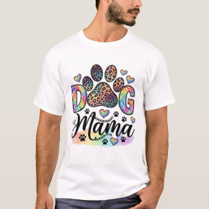 Dog Mama Paw Leopard Rainbow Watercolor Hearts_1 T-Shirt