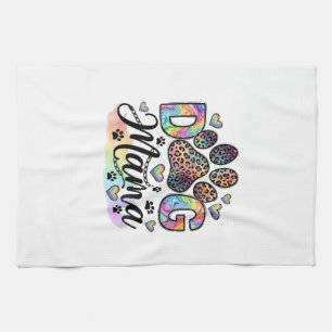 Dog Mama Paw Leopard Rainbow Watercolor Hearts_1 Tea Towel