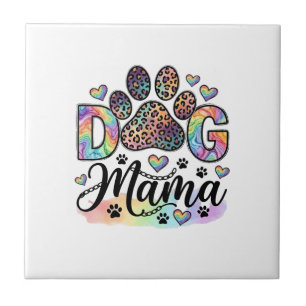 Dog Mama Paw Leopard Rainbow Watercolor Hearts_1 Tile