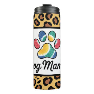Dog Mama Tie-Dye Paw Print Leopard Pattern Design Thermal Tumbler