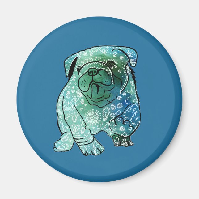 Dog Mandala french Bulldog Art Round Magnet (Front)