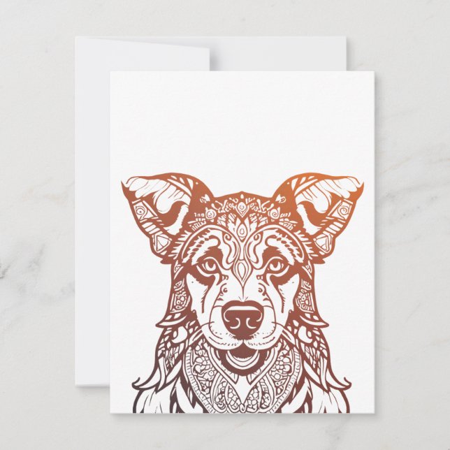 Dog Mandala Ornamental, Hand Drawn Dog Mandala Holiday Card (Front)