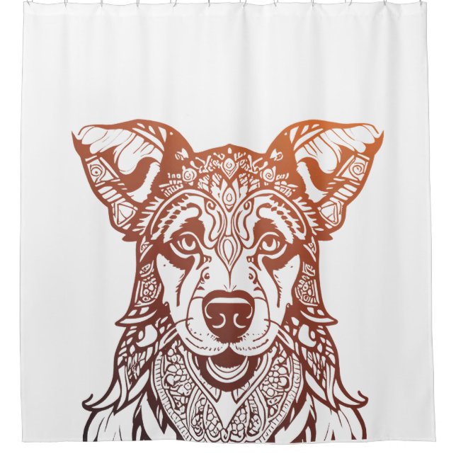 Dog Mandala Ornamental, Hand Drawn Dog Mandala Shower Curtain (Front)