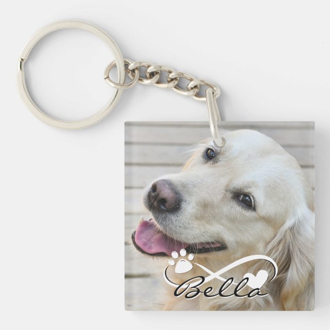 Dog Memorial 2 Photos Pawprint Heart Infinity Key Ring (Front)