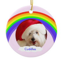 Dog Memorial Christmas Ornament Pink with Rainbow