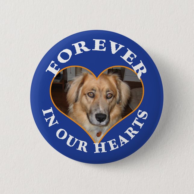 Dog Memorial custom photo in heart frame 6 Cm Round Badge (Front)