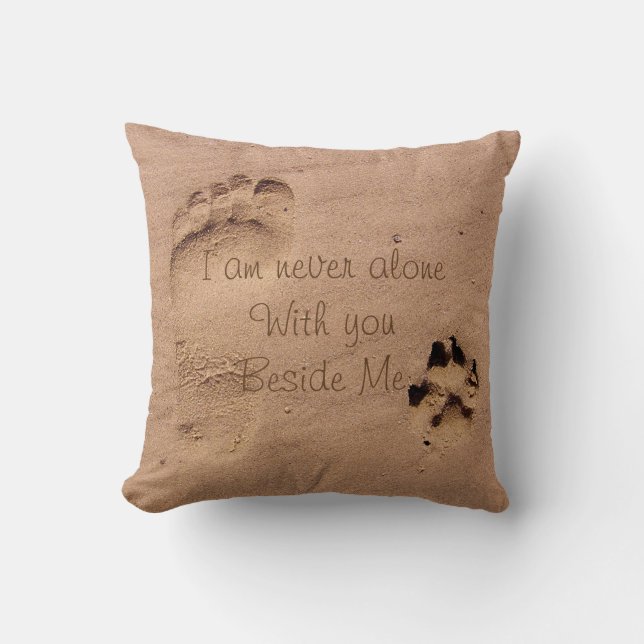 Dog Memorial Footprints in Sand personalised Cushion (Front)