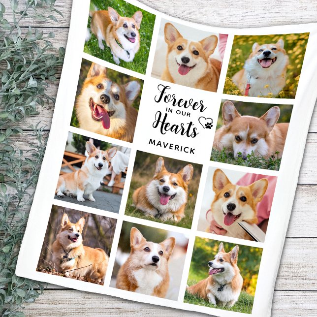 Dog Memorial Forever In Our Hearts Photo Collage Fleece Blanket (Creator Uploaded)