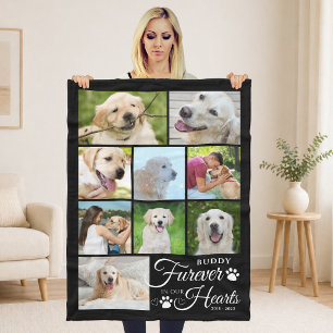 Dog Memorial FUREVER IN OUR HEARTS 9 Photo Collage Fleece Blanket