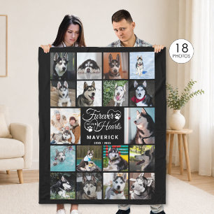 Dog Memorial FUREVER IN OUR HEARTS Photo Collage Fleece Blanket