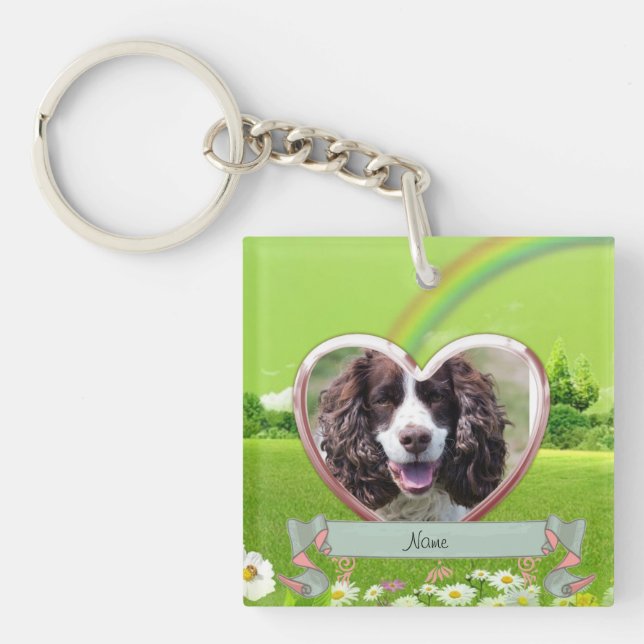 Dog Memorial Gift Field Daisies Personalised Key Ring (Front)