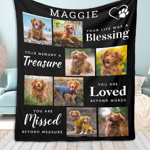 Dog Memorial Gift - Personalised Pet Loss 8 Photo  Fleece Blanket