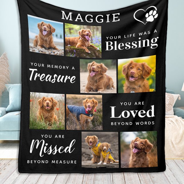 Dog Memorial Gift - Personalised Pet Loss 8 Photo  Fleece Blanket (Creator Uploaded)