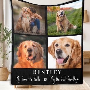 Dog Memorial Gift Pet Loss Custom 4 Photo Collage Fleece Blanket