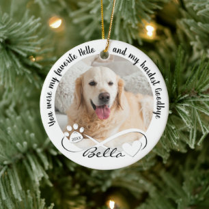Dog Memorial Hardest Goodbye 2 Photos Pawprints Ceramic Tree Decoration