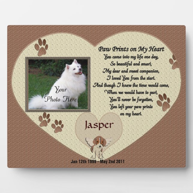 Dog Memorial - Paw Prints on My Heart - Beige Plaque (Front)