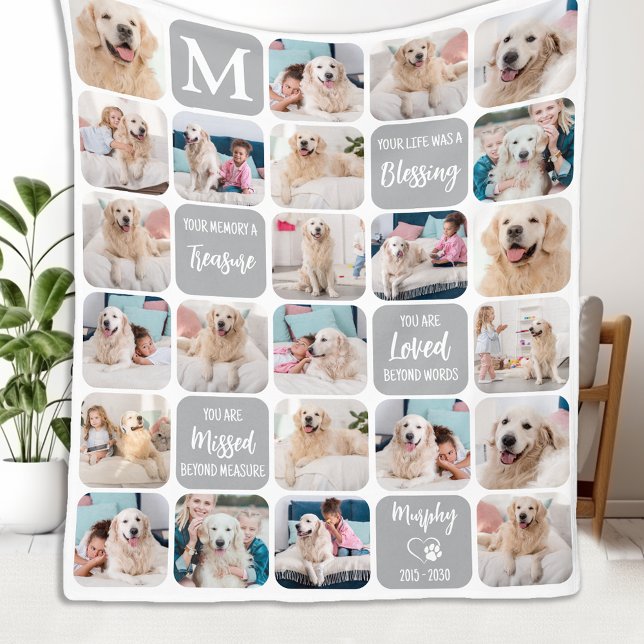 Dog Memorial Personalised Colourful 24 Pet Photos Fleece Blanket (Creator Uploaded)