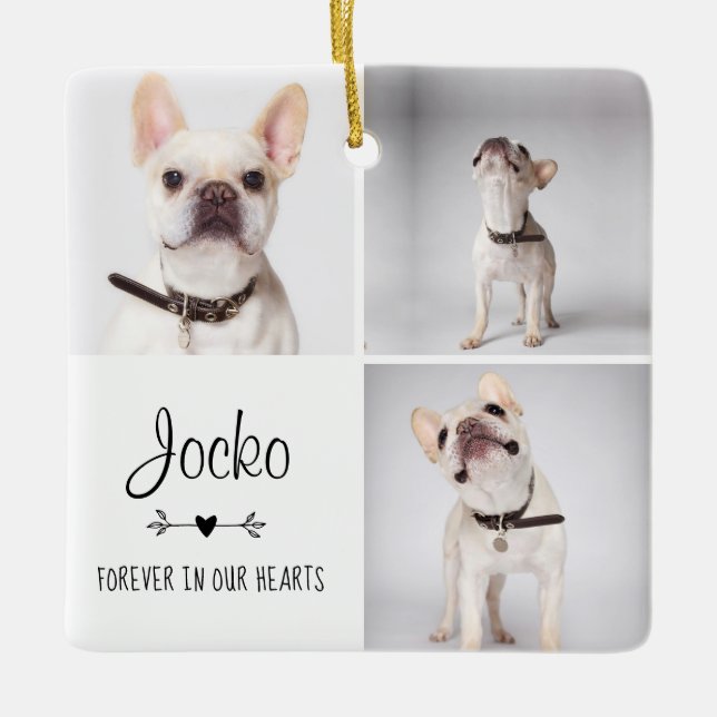 Dog Memorial Pet Loss Keepsake Photo Collage Ceramic Ornament (Front)