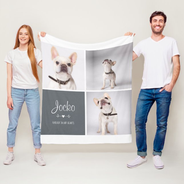 Dog Memorial Pet Loss Keepsake Photo Collage Fleece Blanket (In Situ)