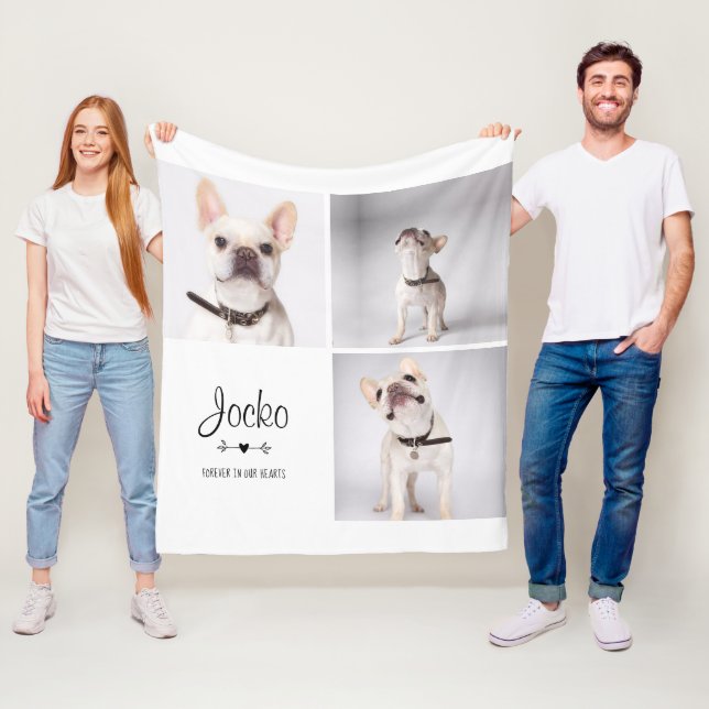 Dog Memorial Pet Loss Keepsake Photo Collage Fleece Blanket (In Situ)