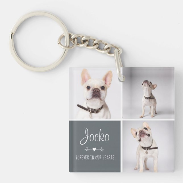 Dog Memorial Pet Loss Keepsake Photo Collage Key Ring (Front)