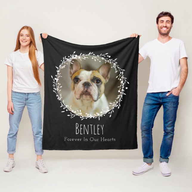 Dog Memorial Pet Loss Keepsake Photo Wreath Fleece Blanket (In Situ)