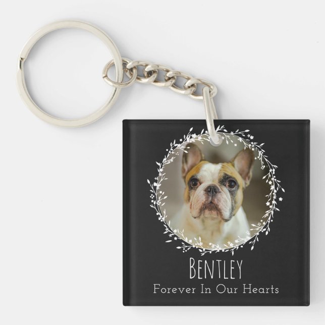 Dog Memorial Pet Loss Keepsake Two Photo Wreath Key Ring (Front)
