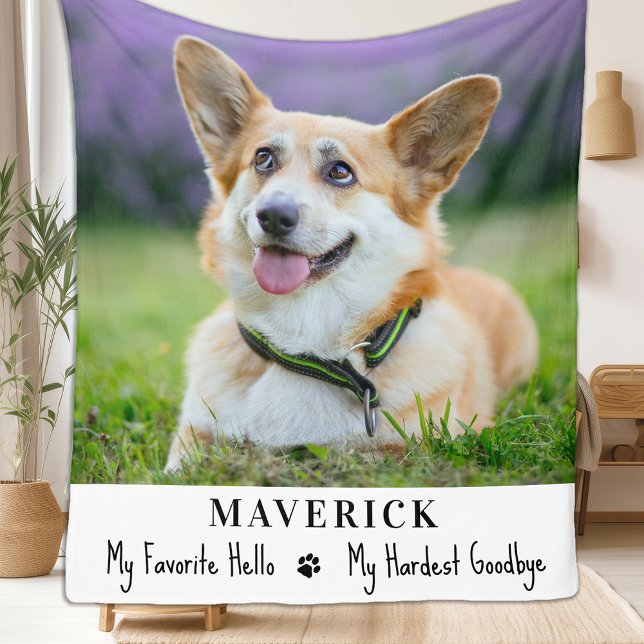 Dog Memorial Pet Loss Modern Photo Personalized  Fleece Blanket (Creator Uploaded)
