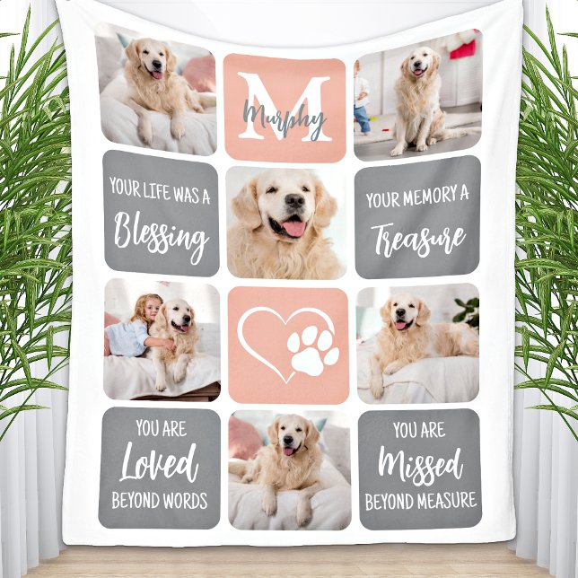 Dog Memorial Pet Loss Modern Trendy Photo Collage  Fleece Blanket (Creator Uploaded)
