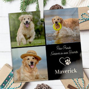 Dog Memorial Pet Loss Personalised 3 Photo Collage Glass Tree Decoration