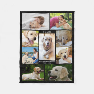 Dog Memorial Photo Collage Name Dates Black Fleece Blanket
